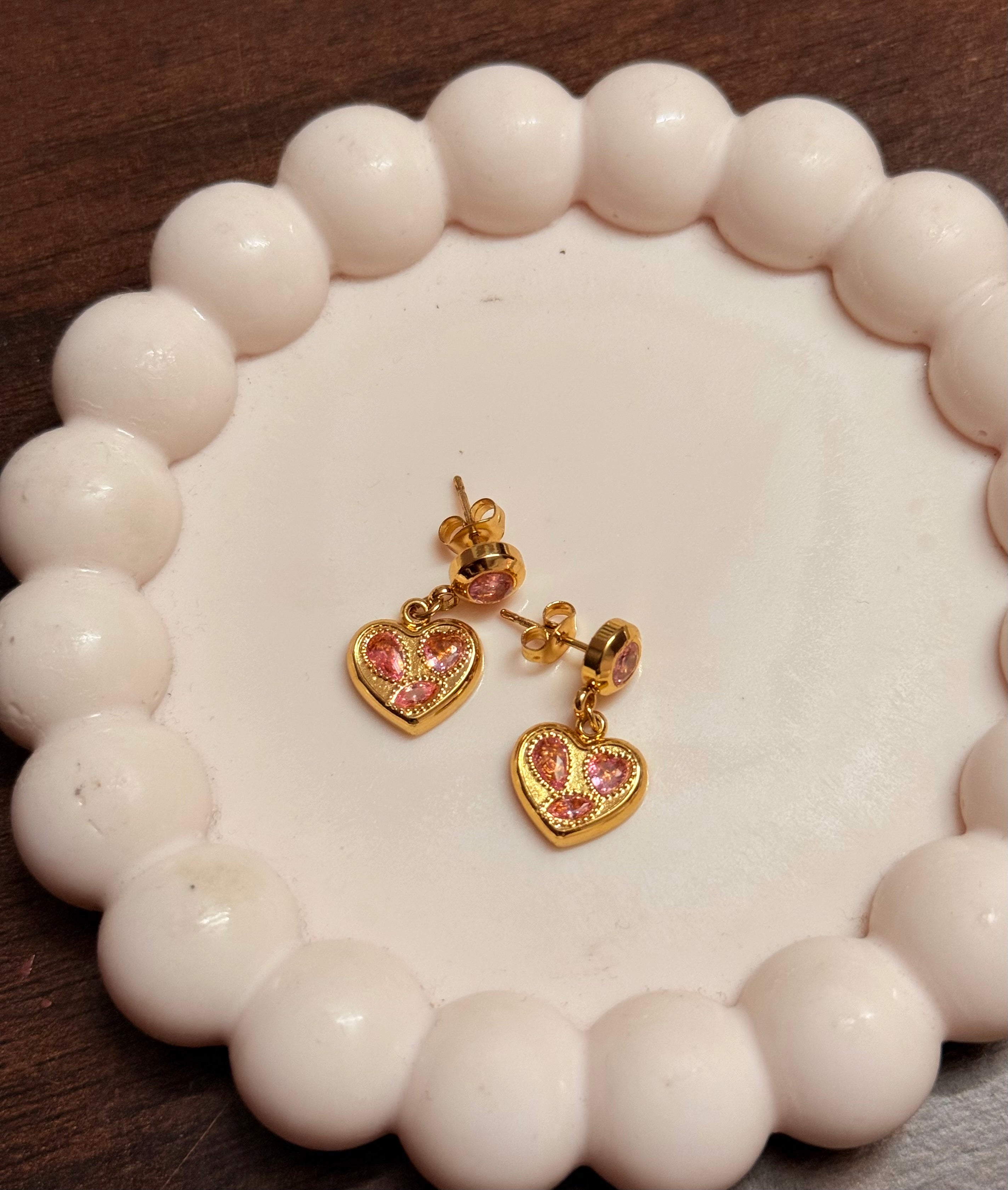 Pink studded heart earrings