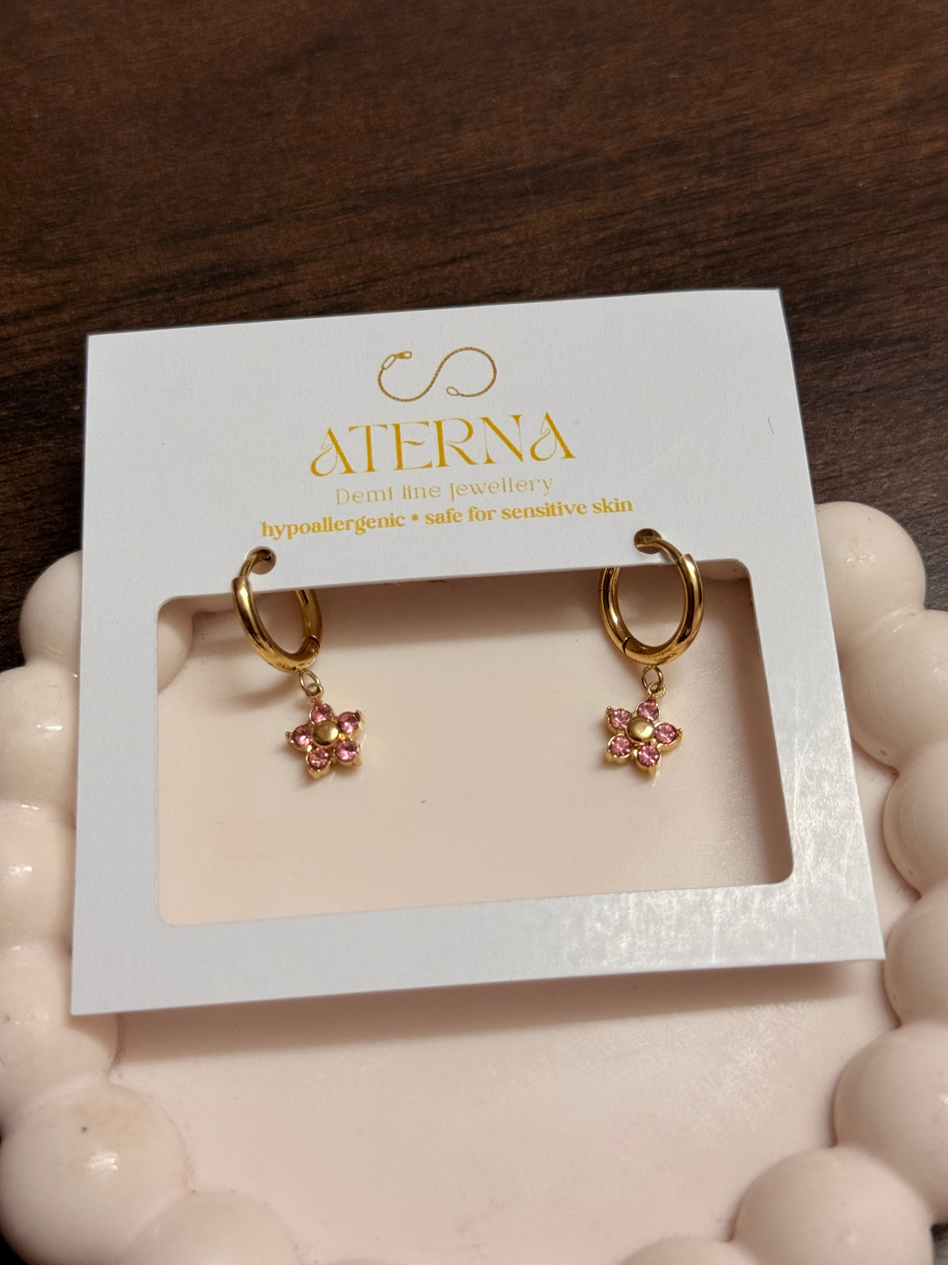 Pink floral drop earrings