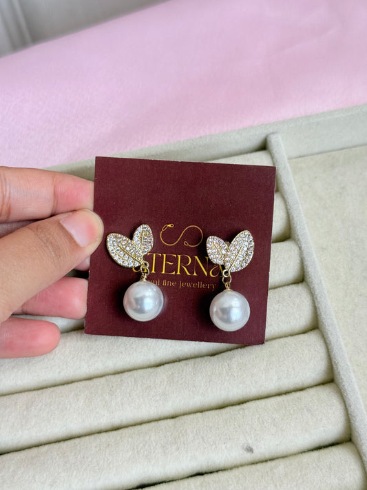 Leaf pearl drop earrings