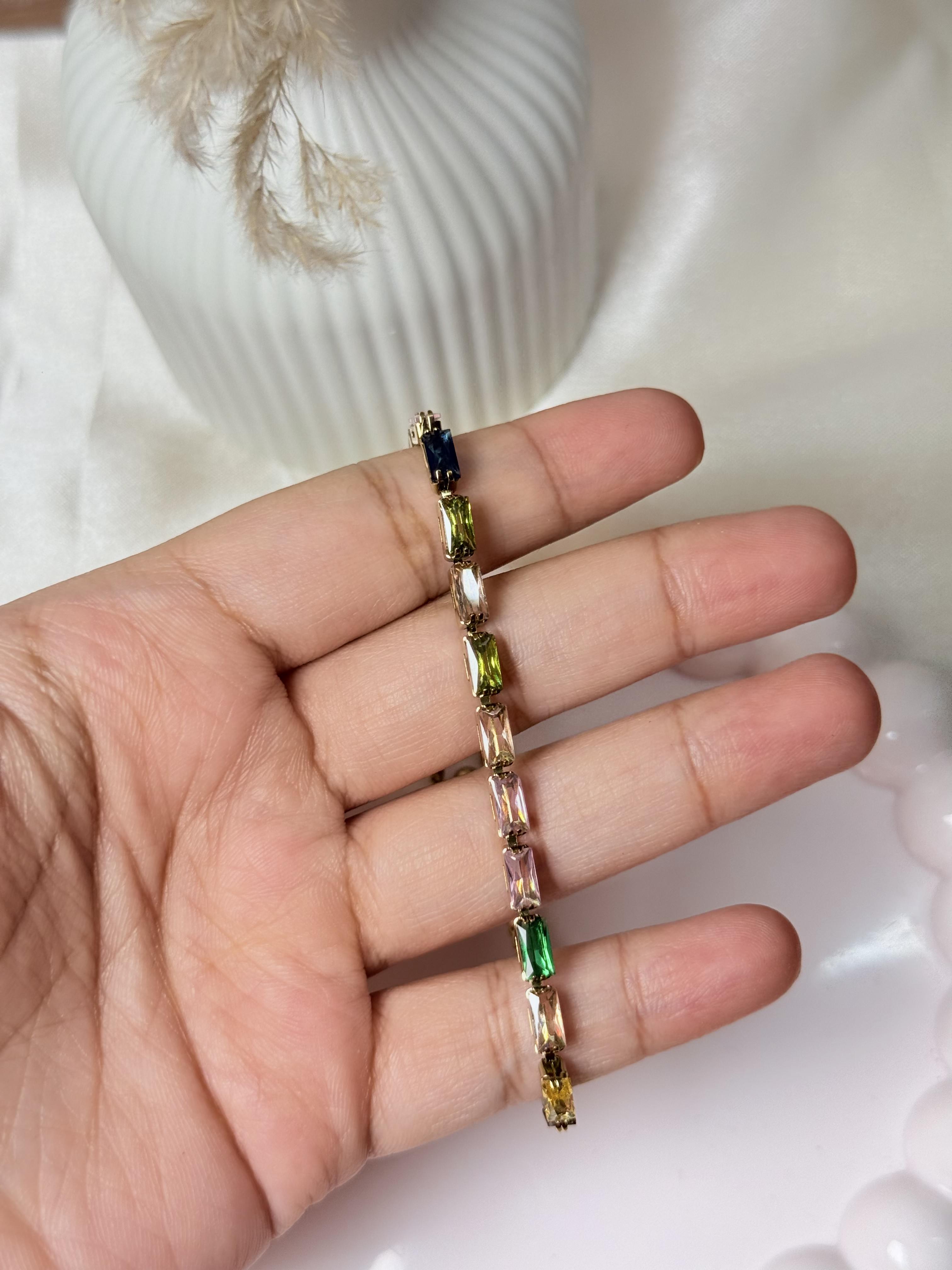 Multi colored anti tarnish tennis bracelet vibrant style