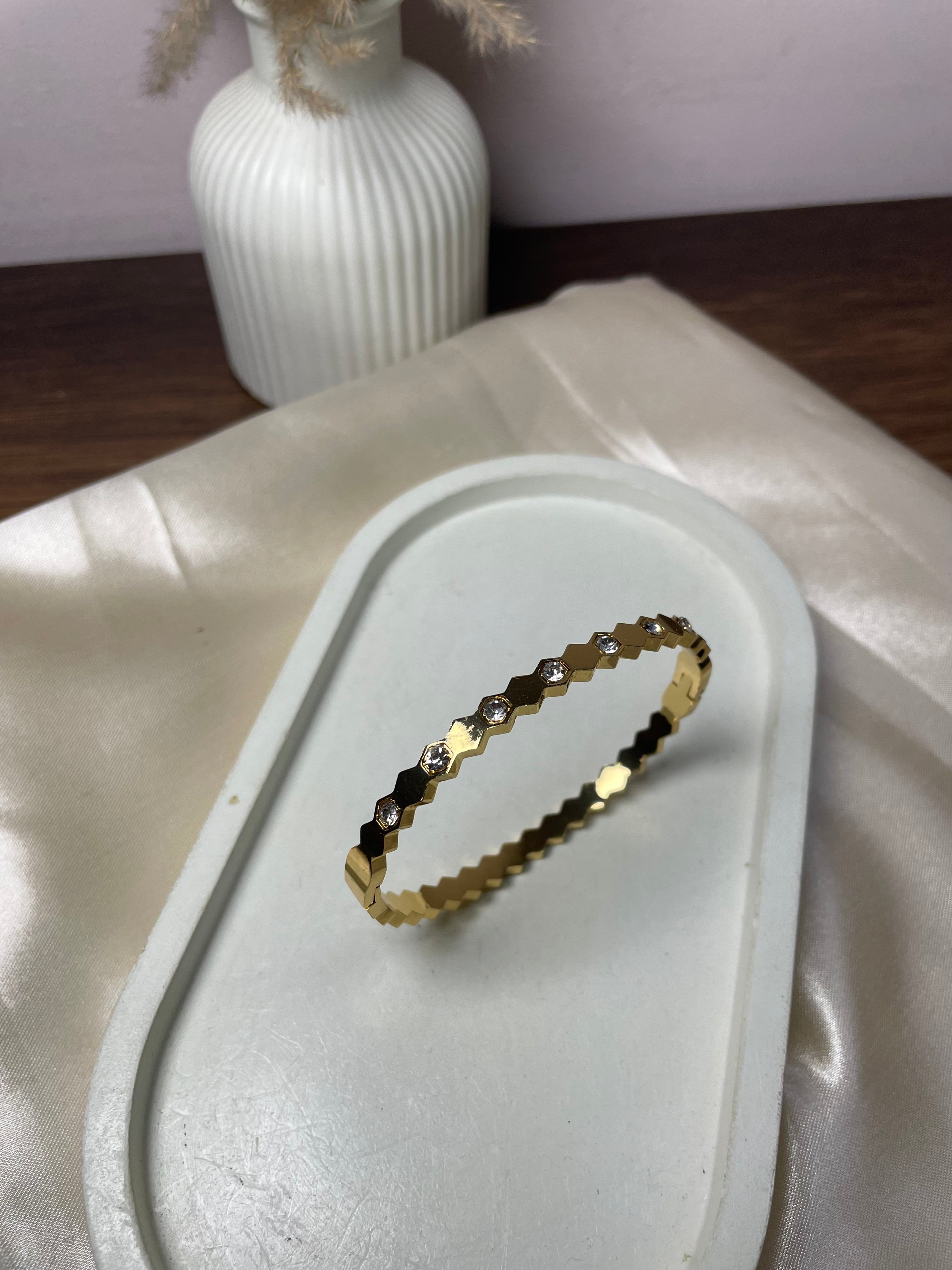 Studded gold anti tarnish bracelet premium look