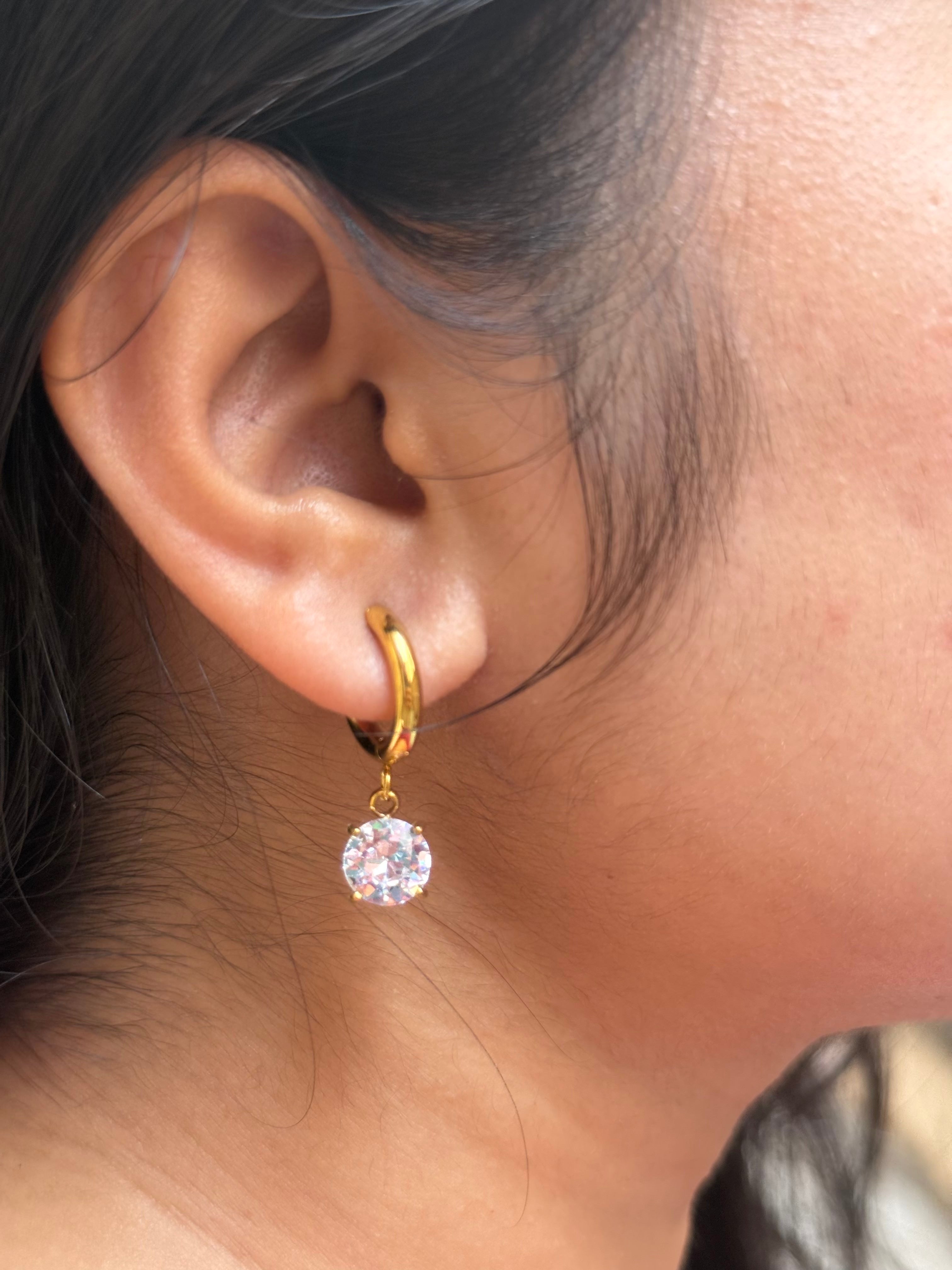 White crystal anti tarnish drop earrings elegant look