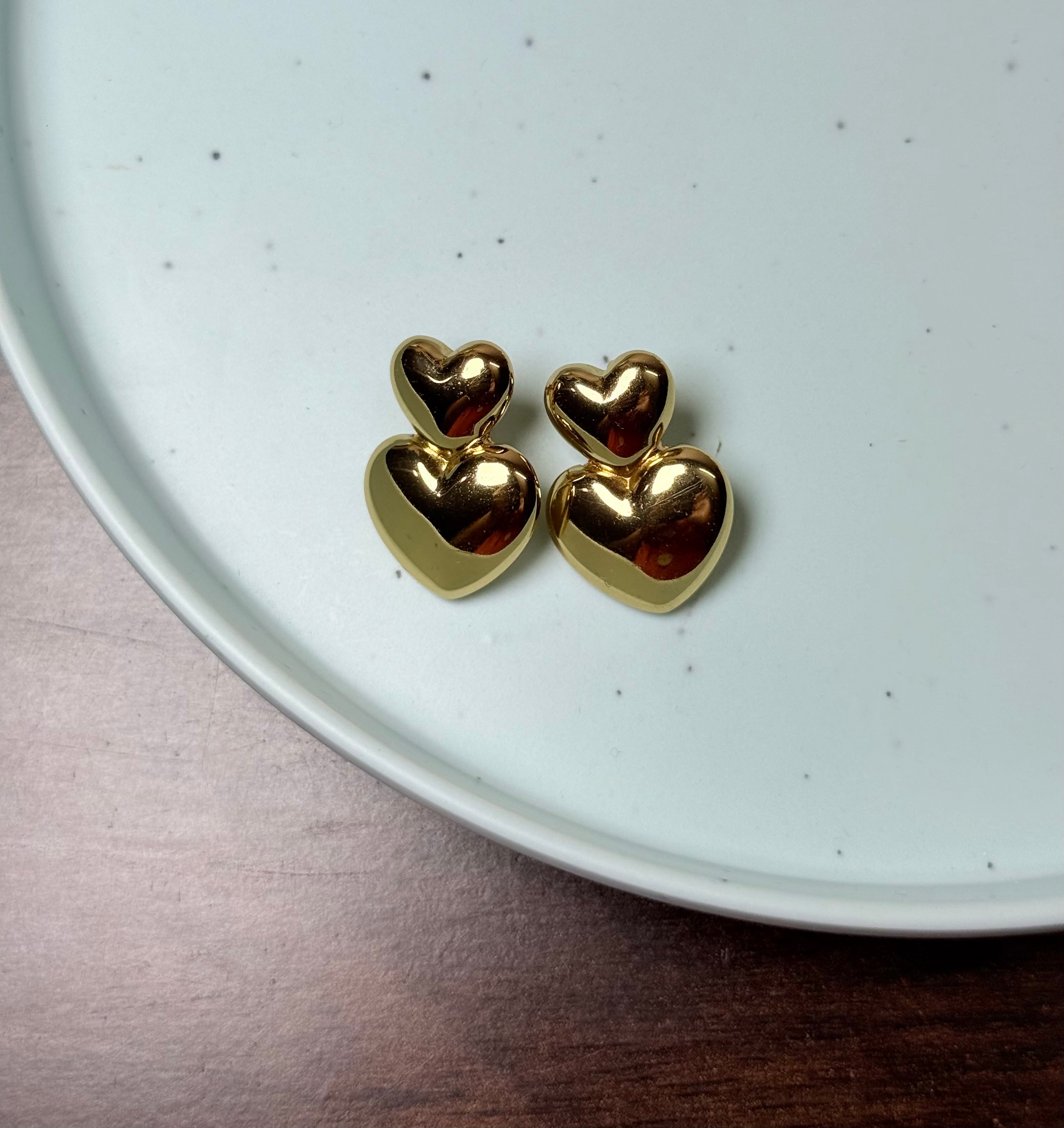Dual heart anti tarnish earrings cute everyday wear