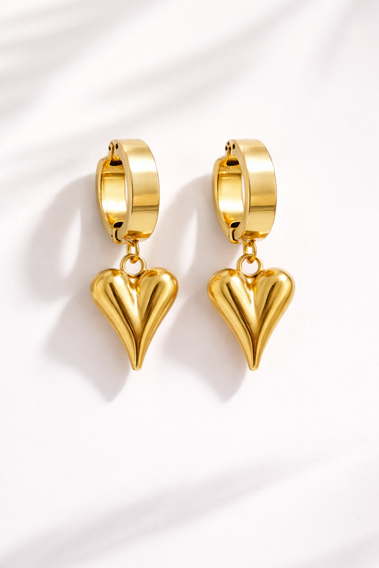 Mini heart anti tarnish drop earrings cute style
