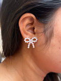 Pearl bow anti tarnish earrings feminine styling