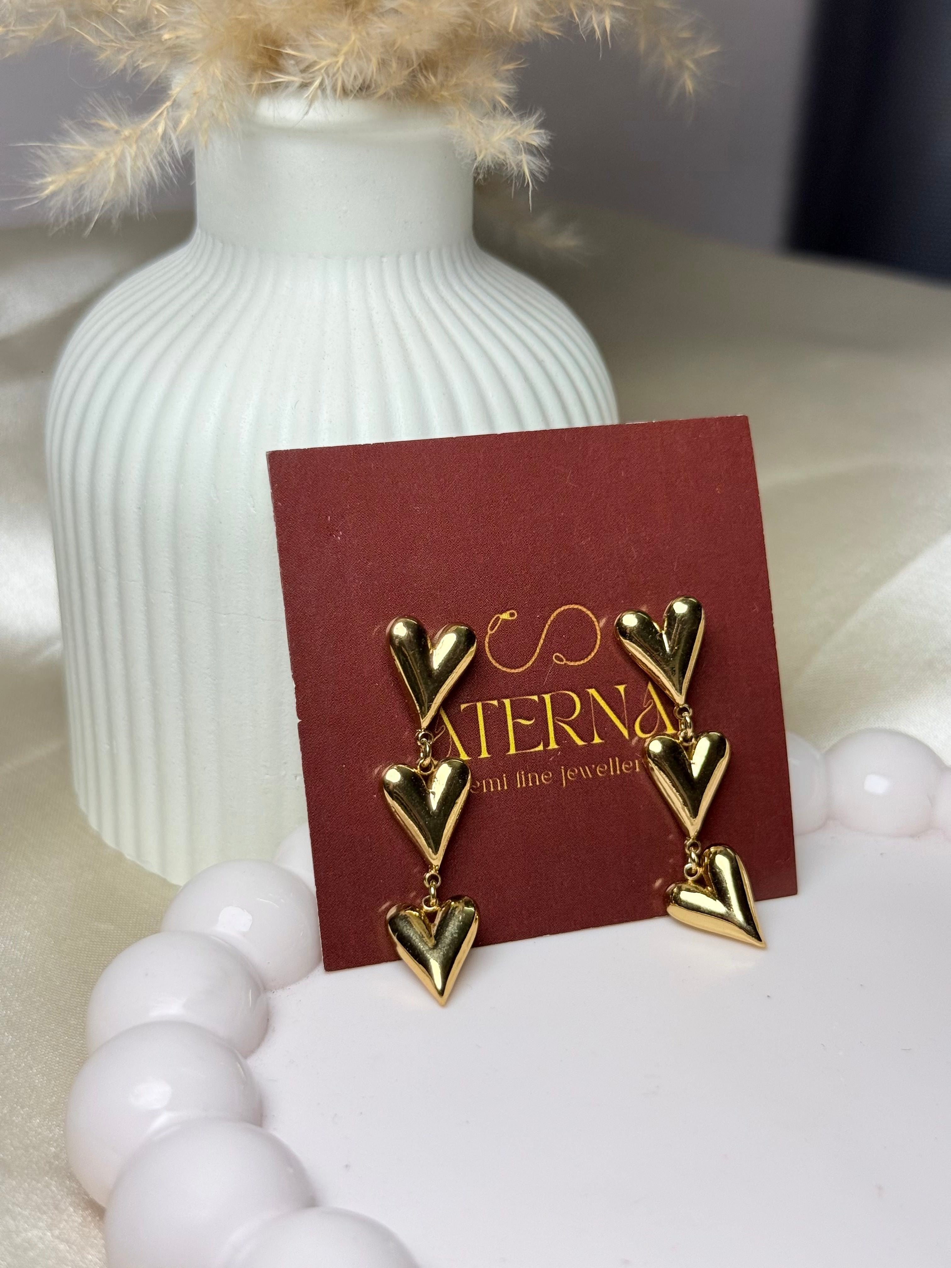 Trio heart anti tarnish drop earrings trendy style